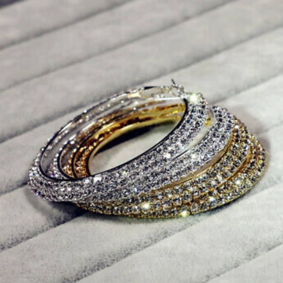 New 925 Sterling silver Hoop Diamond Earrings - Picture 3 of 5